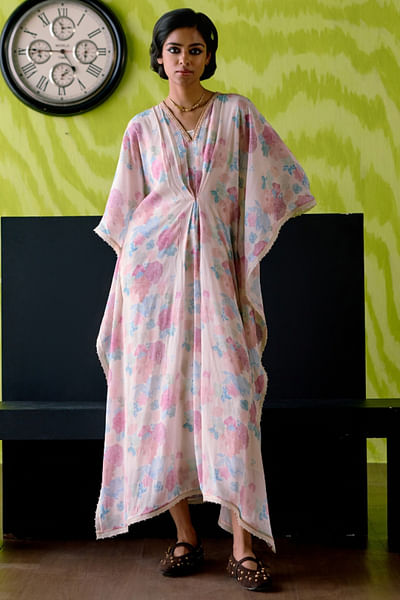 Ivory floral printed kaftan
