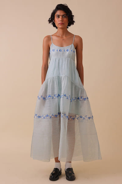 SWGT Powder blue embroidered organza dress SWGTAPR26D143259