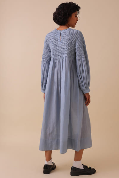 SWGT Powder blue smocked cotton silk dress SWGTAPR26D143261