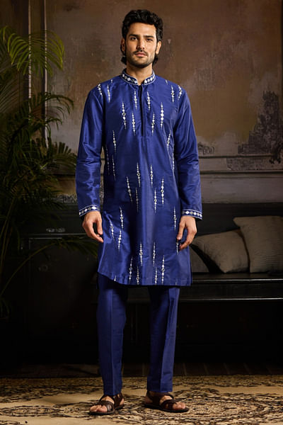 Electric blue acrylic embroidered kurta set