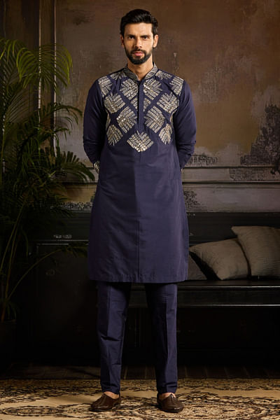 Dark blue zari embroidery kurta set