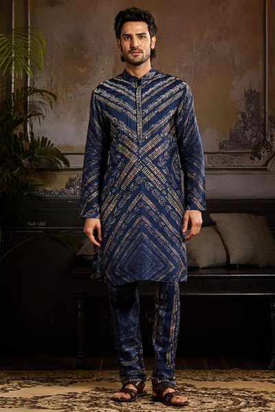 Blue chevron printed jacket set