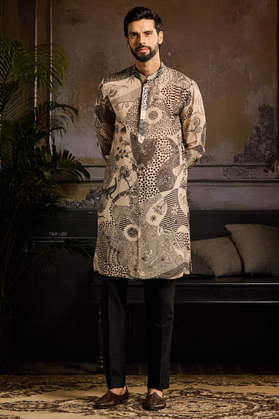 Black artsy printed kurta set
