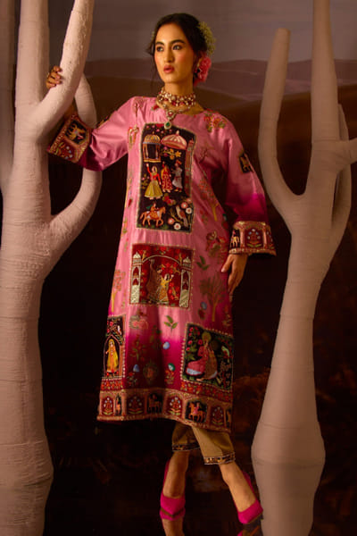 DAR-E-AAB Lotus pink embroidered kurta set DAR-MAY26D145289