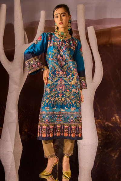 DAR-E-AAB Sapphire blue embroidered kurta set DAR-MAY26D145295