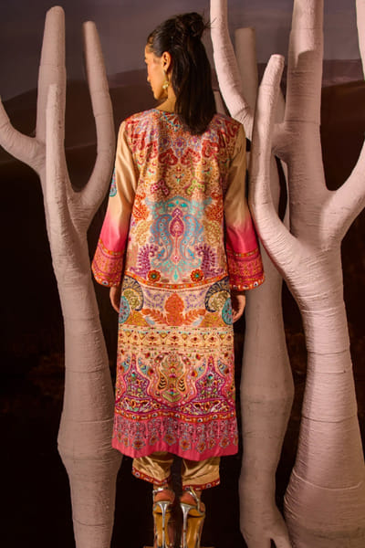 DAR-E-AAB Pink ombre embroidered kalamkari kurta set DAR-MAY26D145296