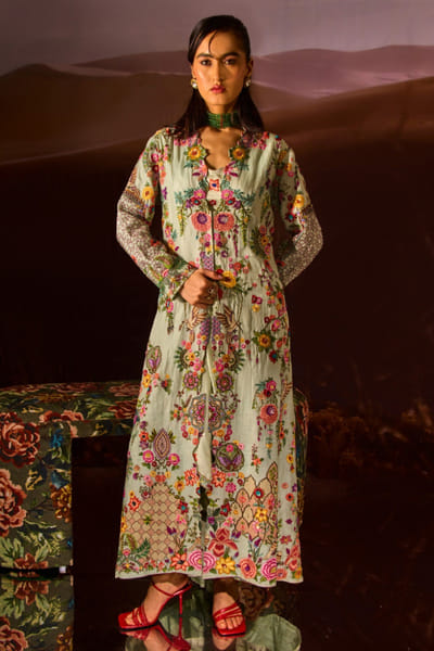 DAR-E-AAB Green floral embroidered jacket DAR-MAY26D145298