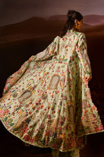 DAR-E-AAB Green floral embroidered jacket DAR-MAY26D145298
