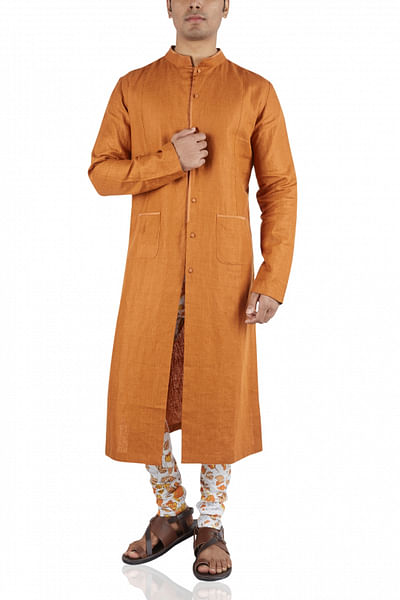 Orange linen kurta and churidar set