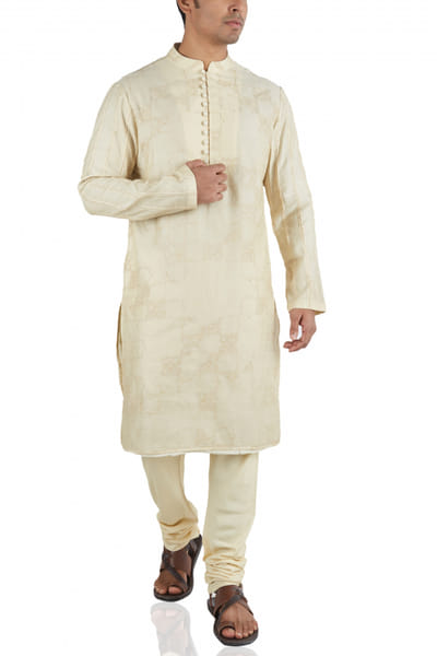 Off white chanderi kurta with cream churidar