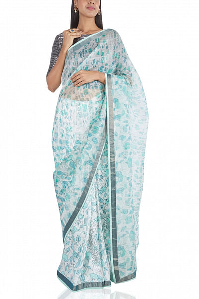 Printed sari with embellished blouse