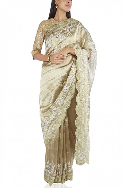 Metallic gold tissue sari 