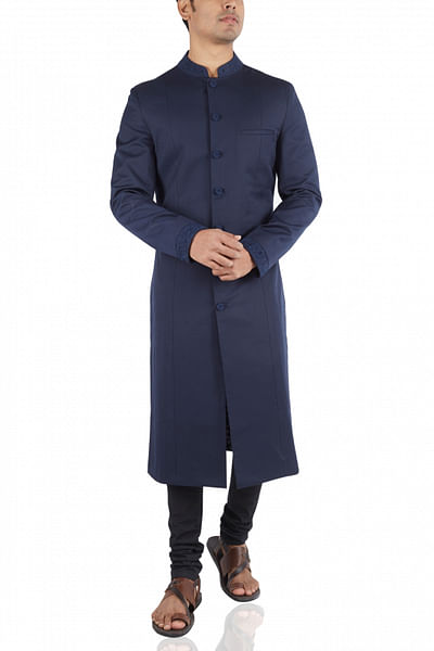 Navy achkan with black churidar