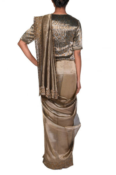 Dev R Nil Antique gold tissue sari set DRNDFSRS94