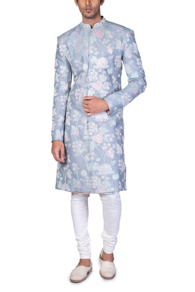 Dev R Nil Grey embroidered sherwani DRNDRFSSWRNI27