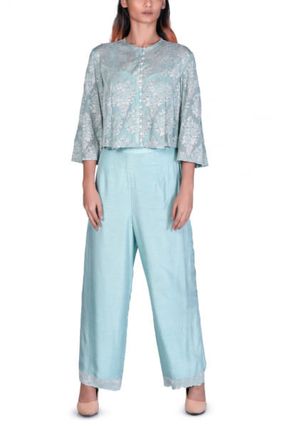 Mint floral crop top and pants