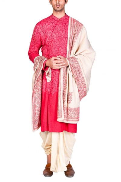 Red embroidered angrakha set