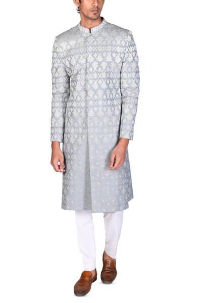 Dev R Nil Grey embroidered sherwani set DRNDRNS22SWRNI48