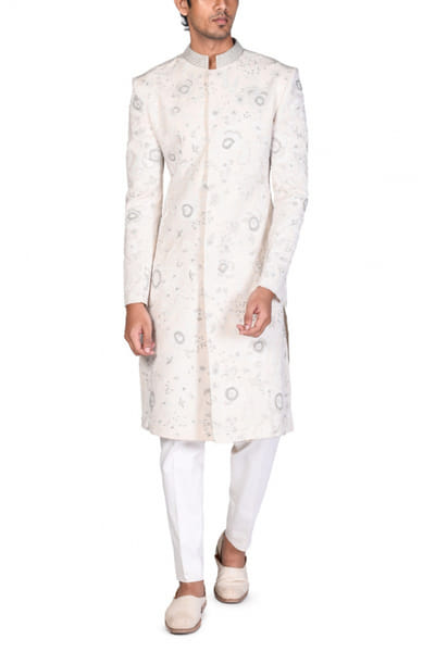 Dev R Nil Off white embroidered sherwani DRNDRNS22SWRNI63