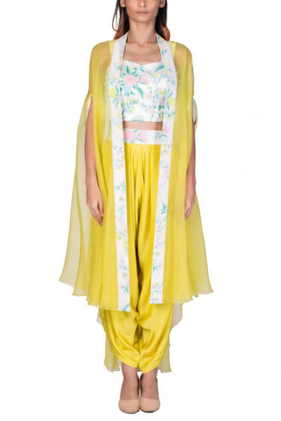 Neon yellow dhoti and cape set