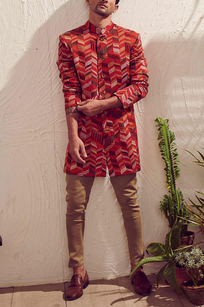 Red printed bandhagala set