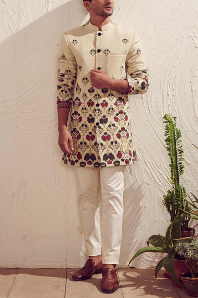 Ivory printed bandhgala set