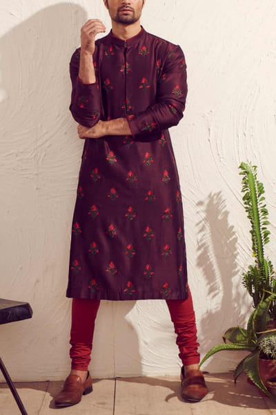 Wine chanderi kurta set