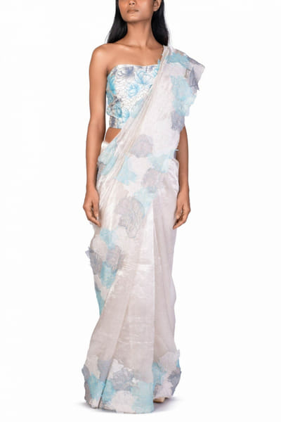 Dev R Nil Floral tissue sari and corset DRNFSDLS28