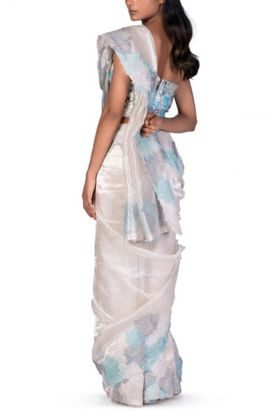 Dev R Nil Floral tissue sari and corset DRNFSDLS28