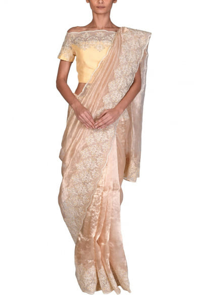 Dev R Nil Golden tissue sari set DRNFSRS70