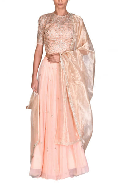 Dev R Nil Peach net lehenga set DRNFSRS74