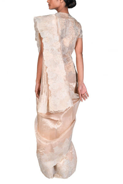 Dev R Nil Pale gold tissue sari set DRNFSRS79
