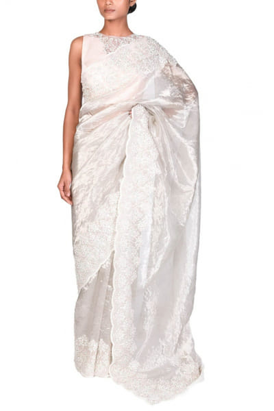 Silver tissue sari set