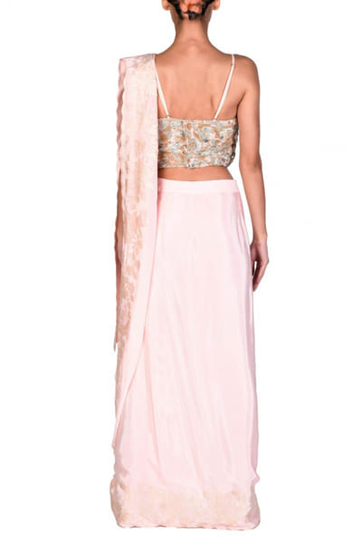 Dev R Nil Peach embroidered sari set DRNNSAR30