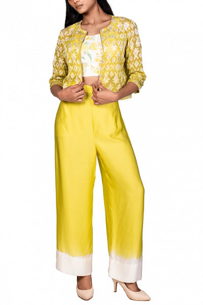 Yellow embroidered jacket and pants
