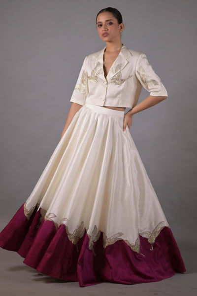 Ivory embroidered jacket skirt set
