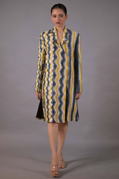 Grey and yellow ombre embroidered jacket dress