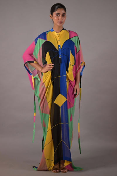 Multicoloured printed georgette kaftan