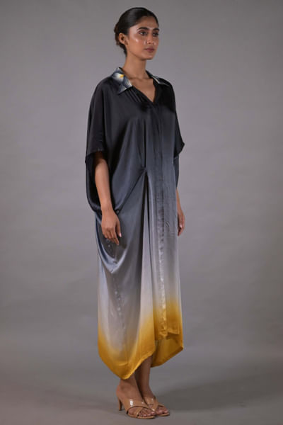 Dark grey and yellow ombre satin kaftan