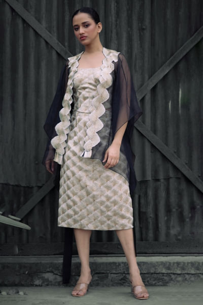 Gold and silver embroidered kaftan skirt set
