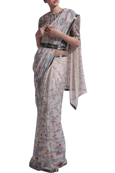 Monet lilies printed sari