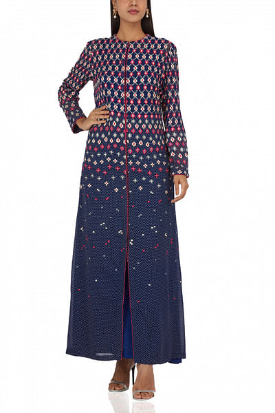 Embroidered, front-open maxi dress
