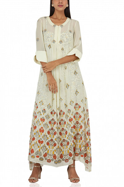 Printed and embroidered maxi with inner