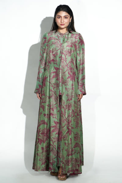 Sap green printed jacket palazzo set