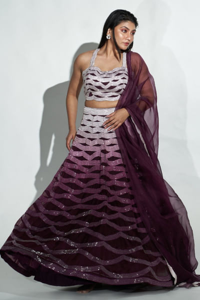 Plum ombre embroidered lehenga set