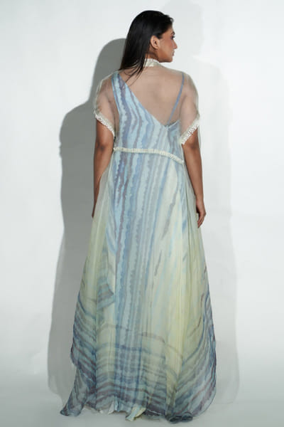 Dev R Nil Ivory blue printed one shoulder dress DEVSEP25D132708