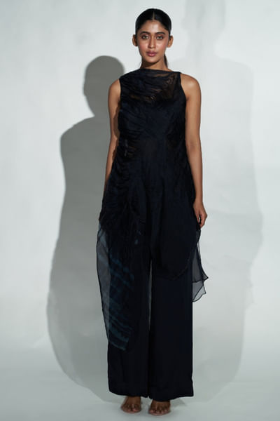 Navy blue pleated printed co-ord set