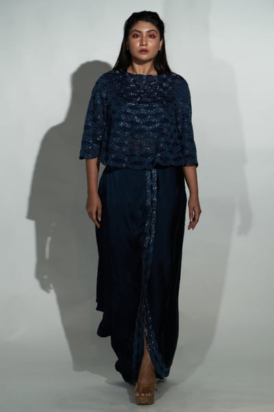 Navy blue embroidered co-ord set