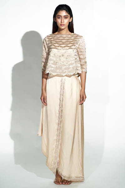 Dev R Nil Peach wave embroidered co-ord set DEVSEP25D132742