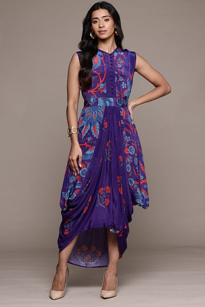 Purple floral printed dress